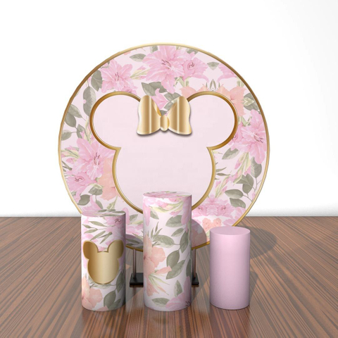 6.5ft Princess girls theme round party decor fabric backdrop with cylinder stand