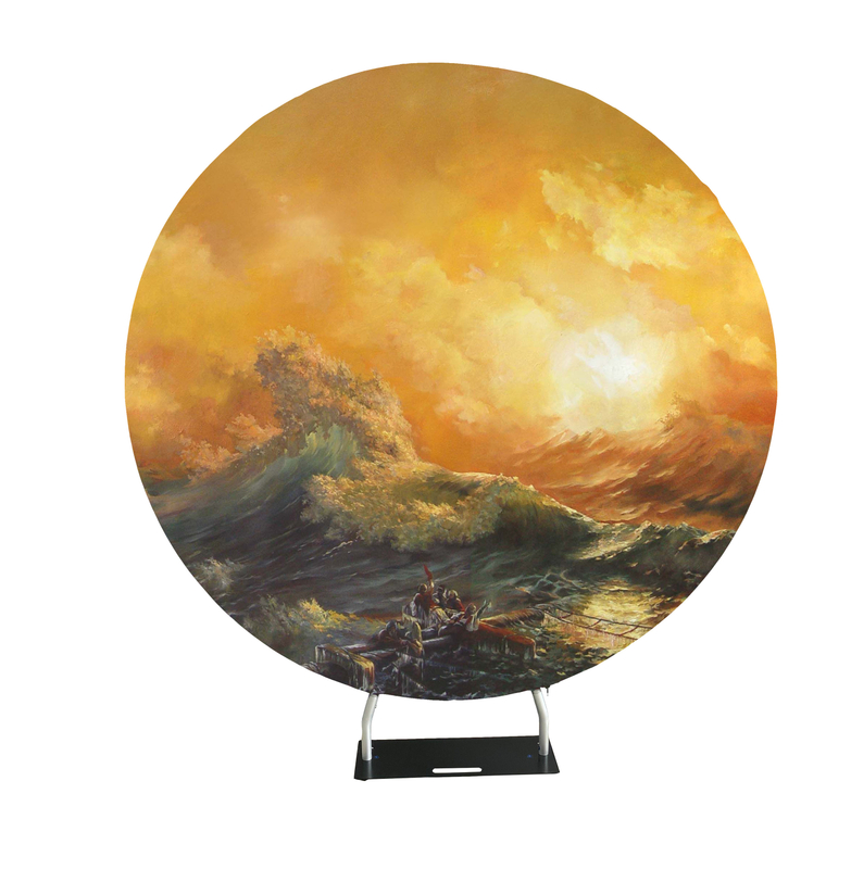 New design stretch fabric aluminium circular frame stand round display backdrop wall