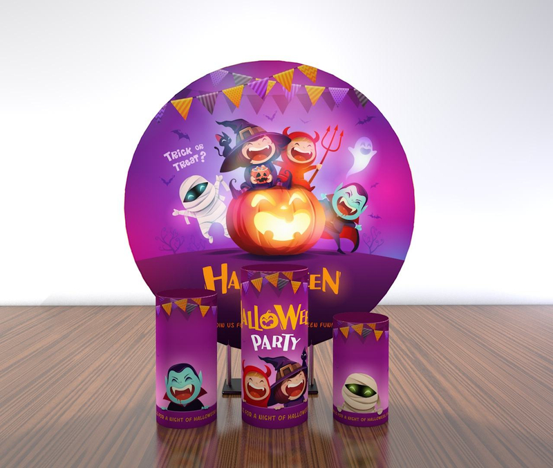 Portable stretch fabric aluminium circle frame shark design round display backdrop wall stand for party Halloween round backdrop
