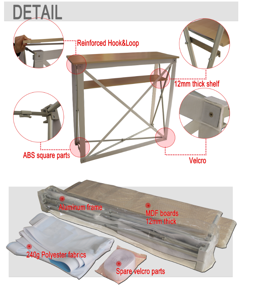 Supermarket pop up folding lightweight customized fabric promotion counter display folding table for trade show