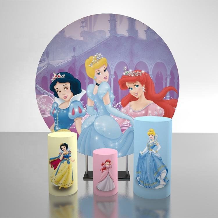 6.5ft Princess girls theme round party decor fabric backdrop with cylinder stand