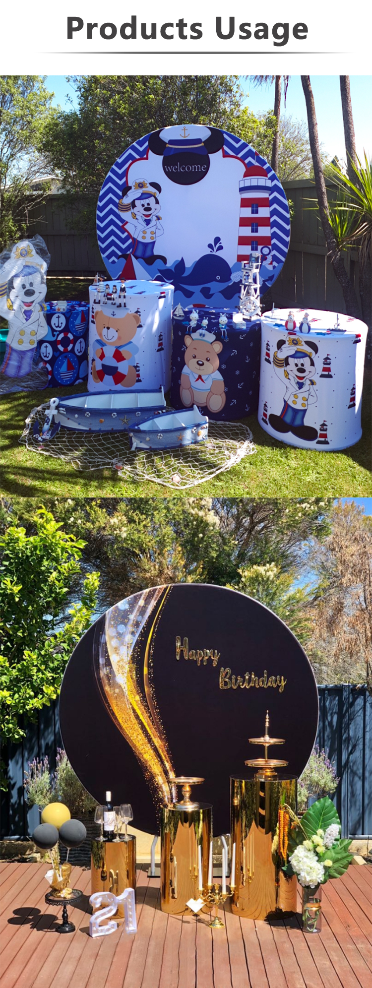 6.5ft Princess girls theme round party decor fabric backdrop with cylinder stand