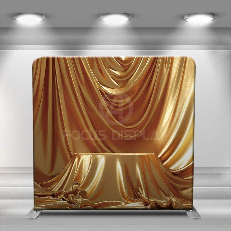 7.6 ft Luxury gold curtain fabric display stand photography background portable photo booth backdrop