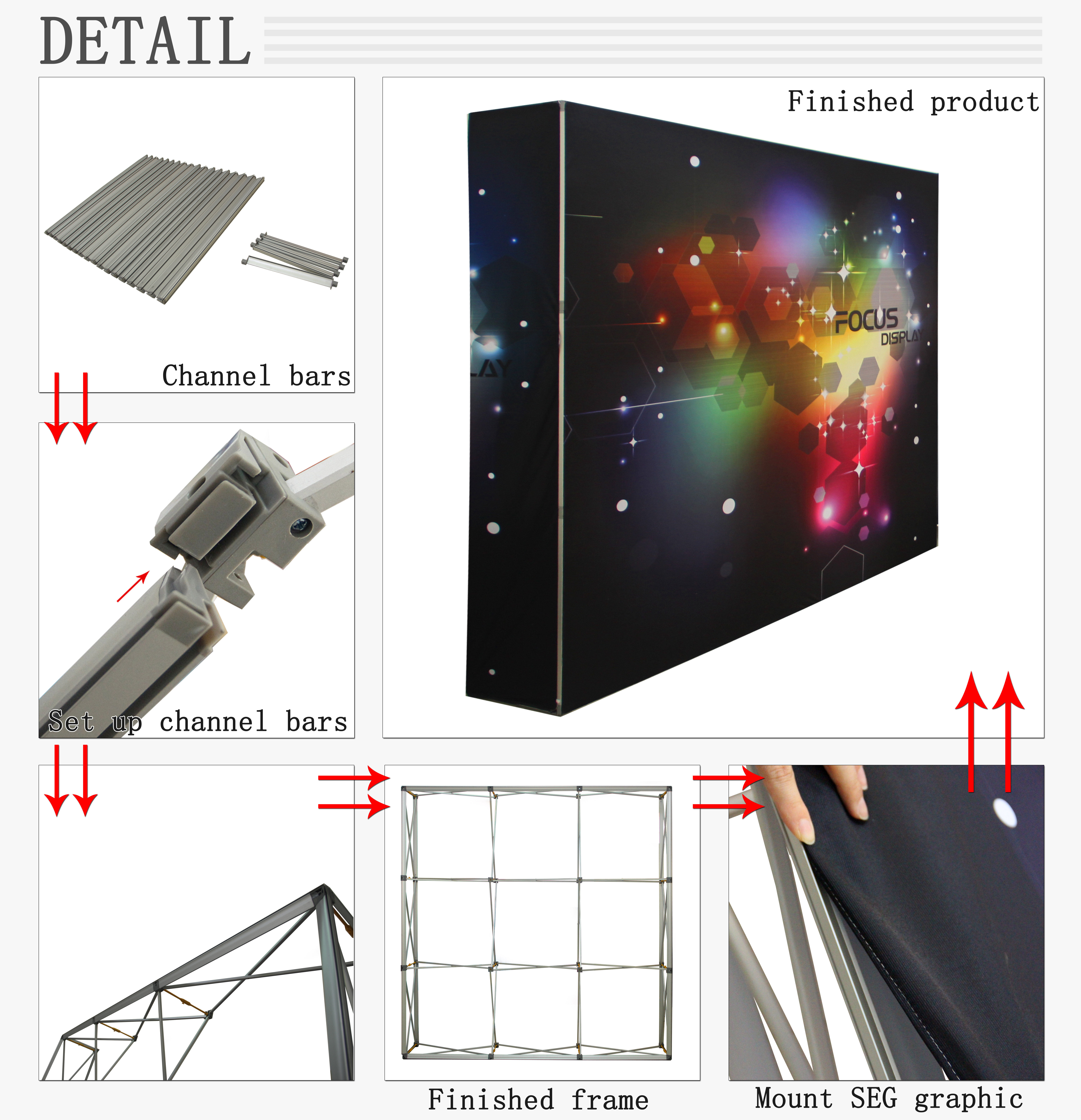 Hot sale portable backdrop aluminum frame straight silicone edge graphic pop up display