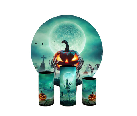 Portable stretch fabric aluminium circle frame shark design round display backdrop wall stand for party Halloween round backdrop