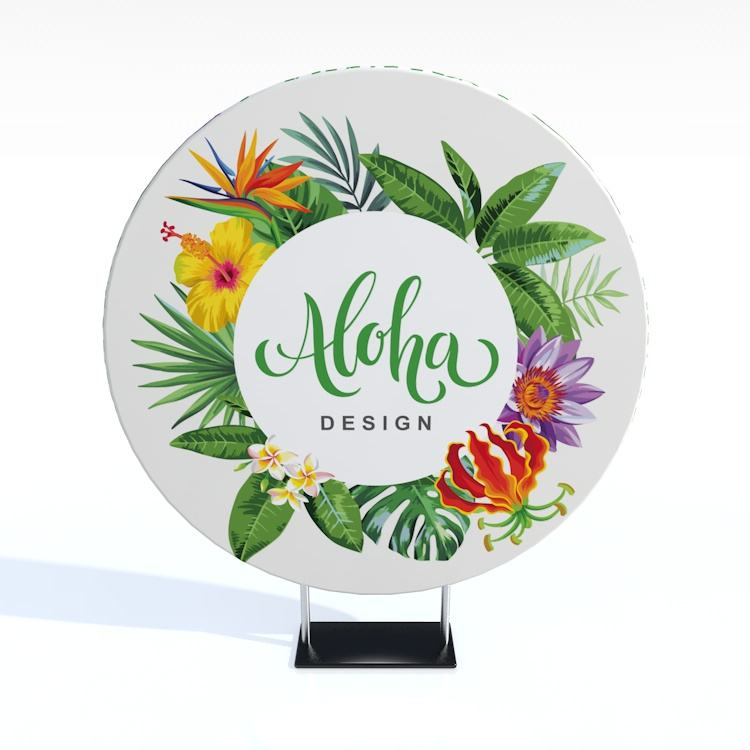 Customized 6.6ft full color tension fabric double sides round wedding circle backdrop display stand