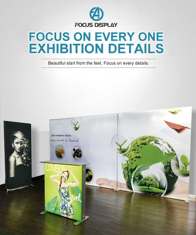 Portable foldable aluminum led light backlit promotion pop up counter display booth