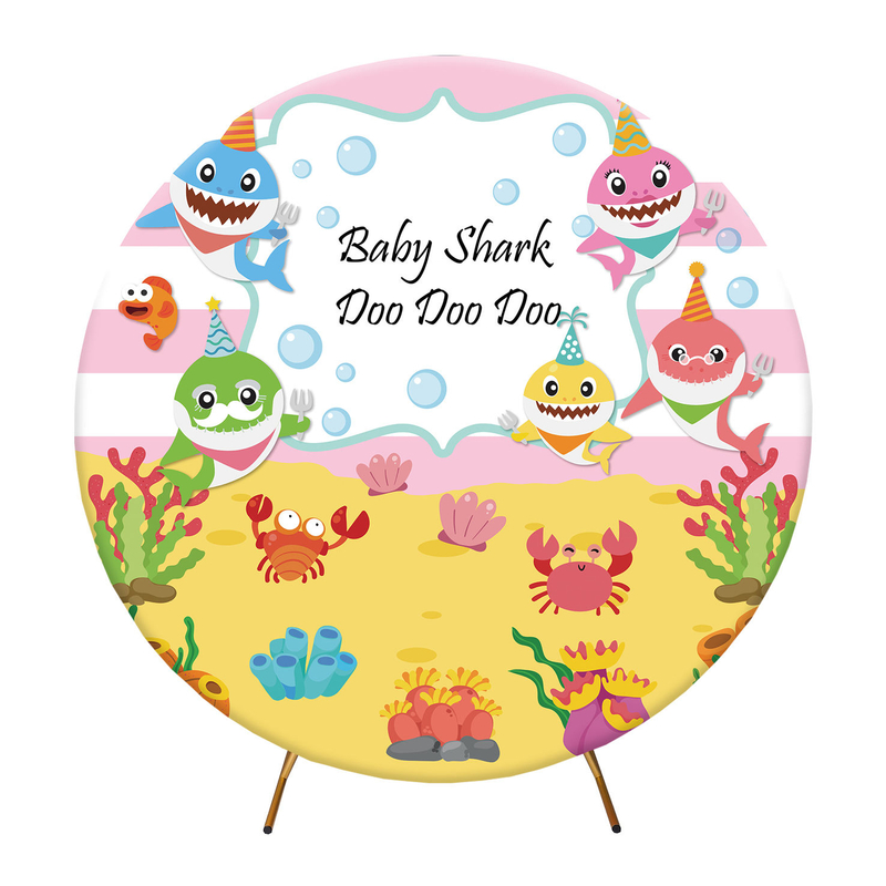 Round baby shower backdrop gender reveal pink and blue circle background for party