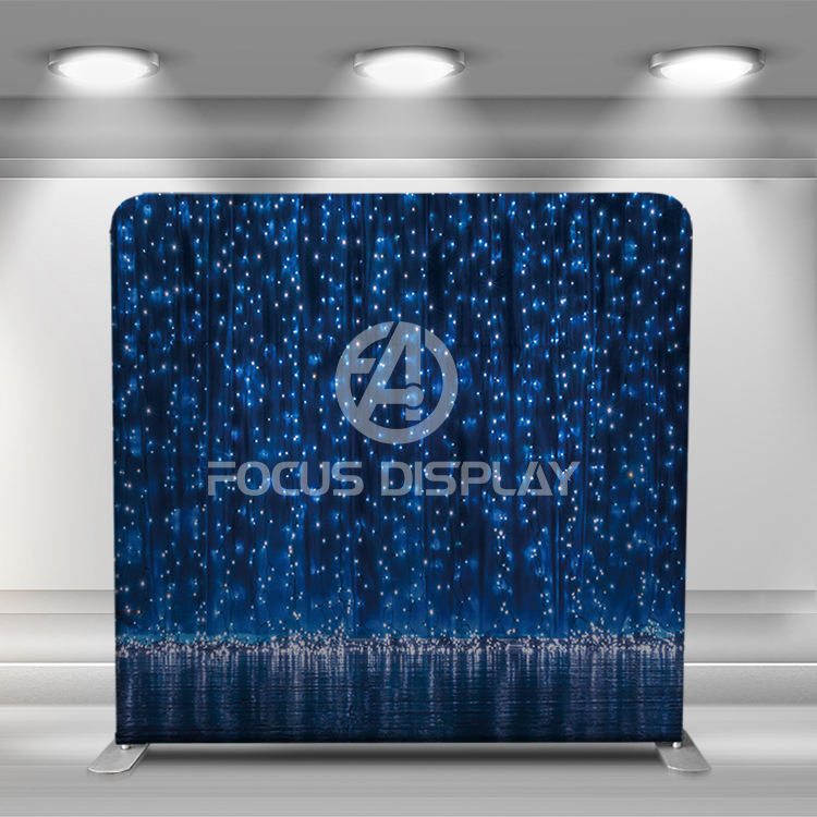 Portable aluminum tube stand custom double side tension fabric party wedding wall pillow case cover photo booth backdrop