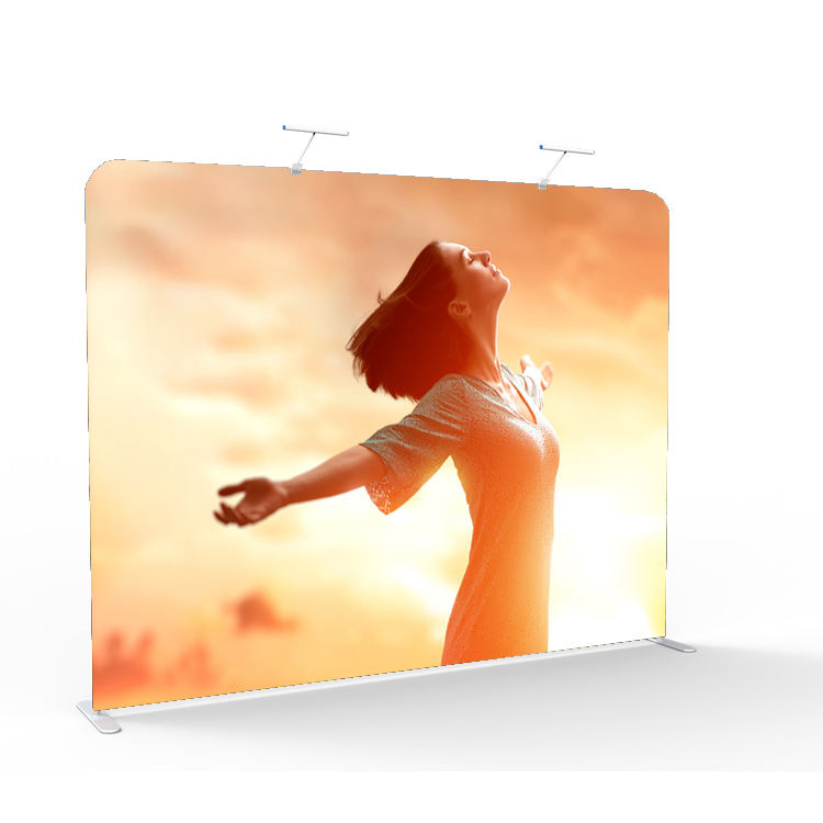 Custom tradeshow backdrop with straight or curved tension fabric display