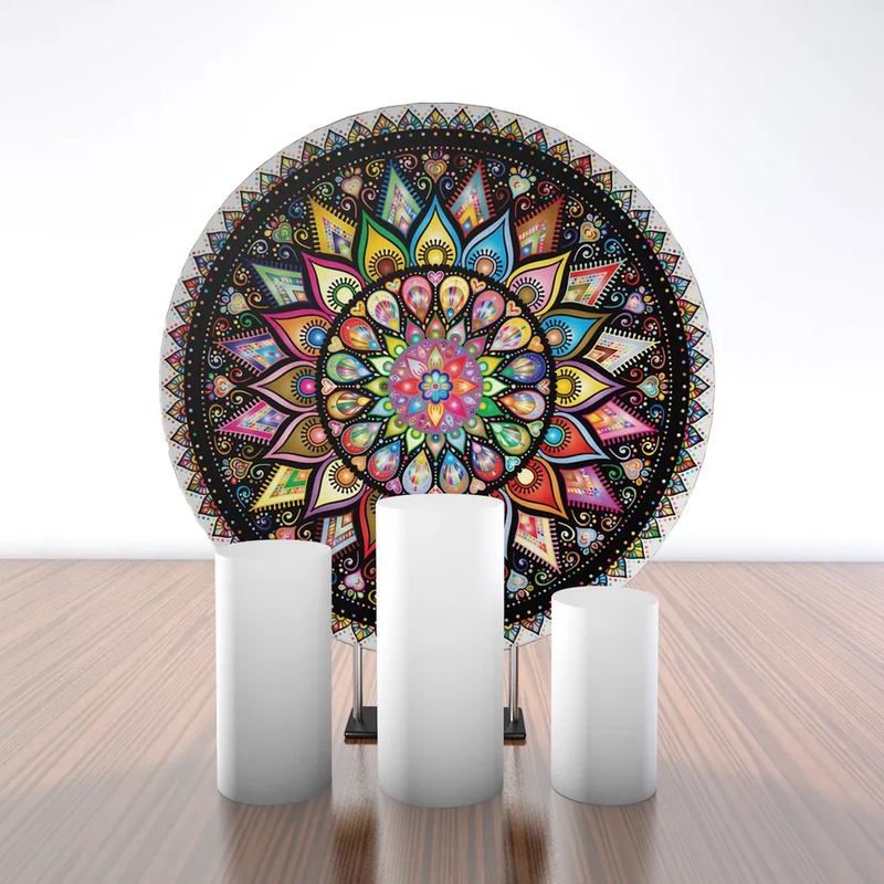 Custom printing round backdrop cover romantic flowers circle frame stand wedding arch tension fabric round backdrop