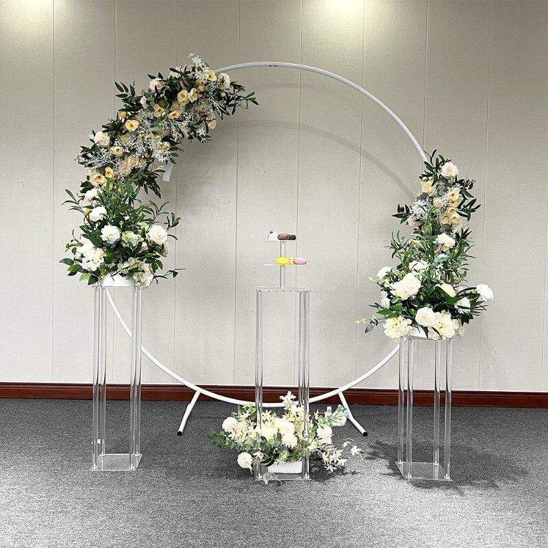 Flower Decoration Covered In Round Aluminum Shelves Floral Backdrop Party Frame For Wedding