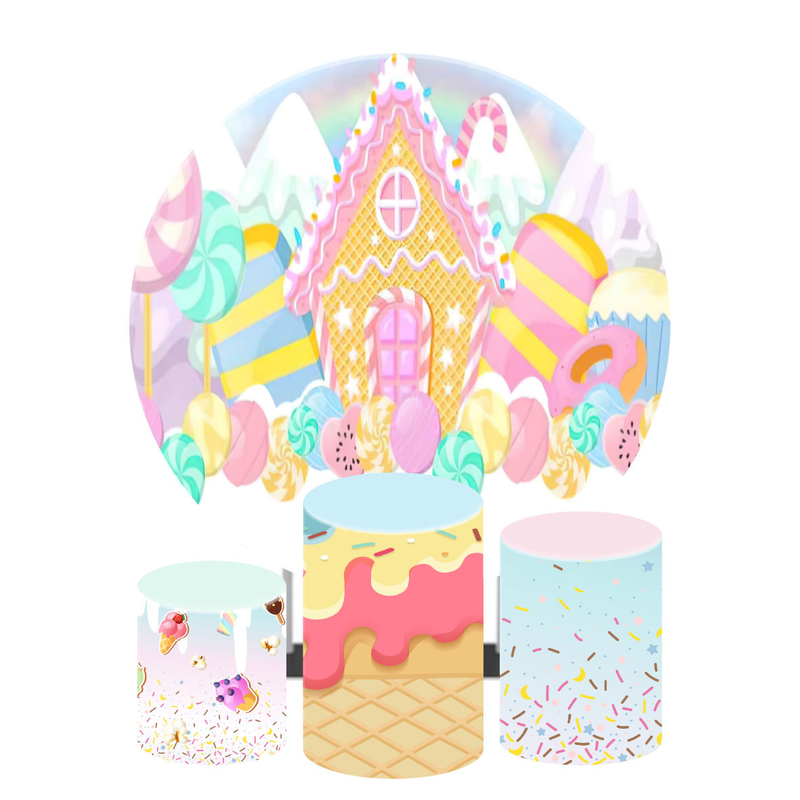 Custom Exhibition Events Birthday Party Circle Tension Polyester Fabric Design Round Stand Wedding Decoration Backdrop