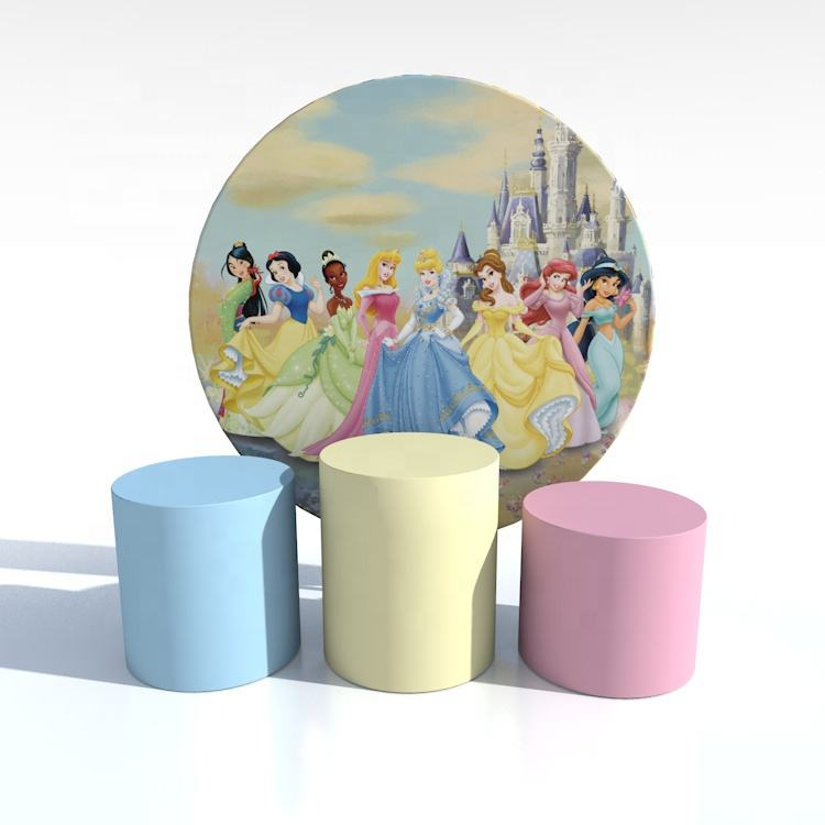 6.5ft Princess girls theme round party decor fabric backdrop with cylinder stand