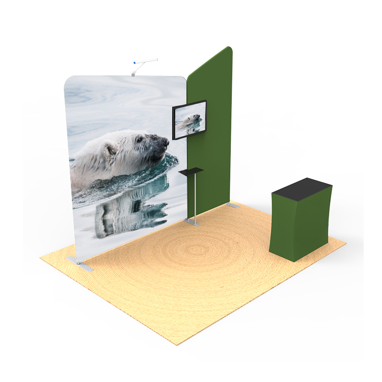 3x3 portable exhibition booth with tension fabric pillow case backdrop wall