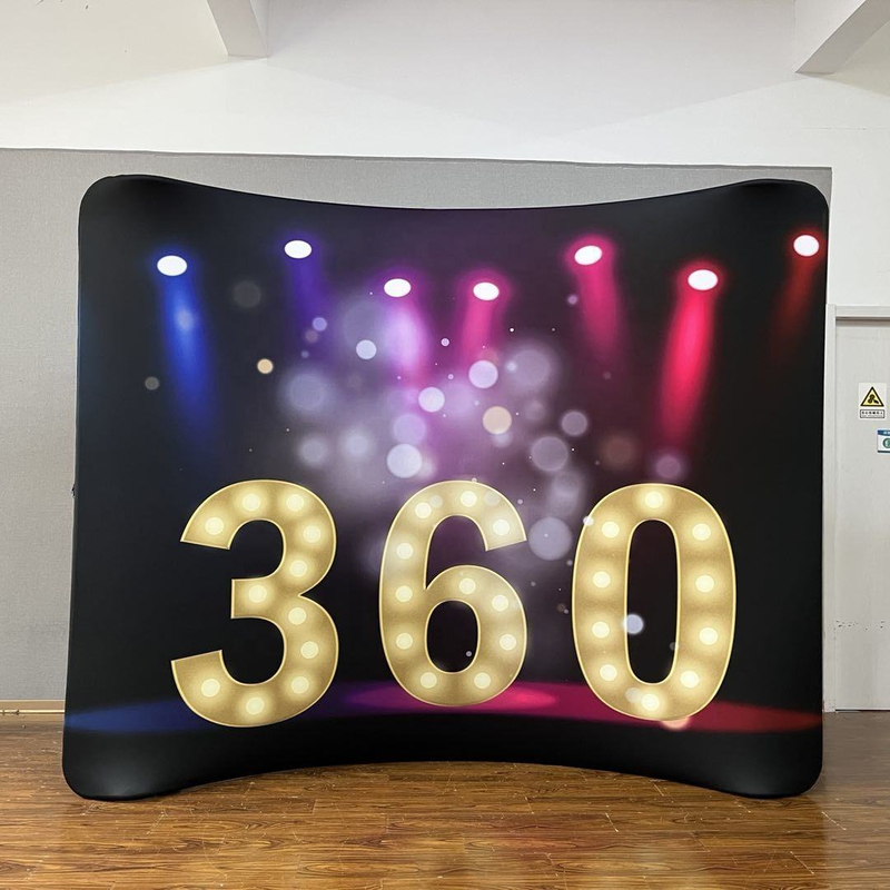 Quick Set Up Curved Tension Fabric Stand Exhibition Trade Show Display for Advertising Pillow Case Curved Backdrop