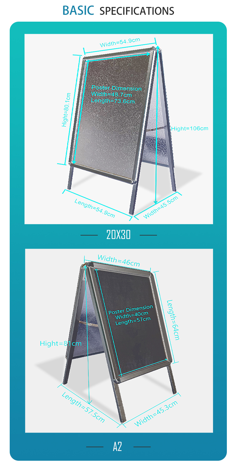 Portable small sign with movable aluminum alloy double-sided standing plate frame sings
