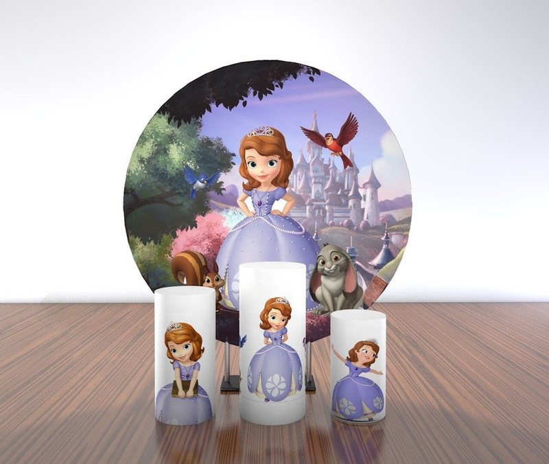 6.5ft Princess girls theme round party decor fabric backdrop with cylinder stand