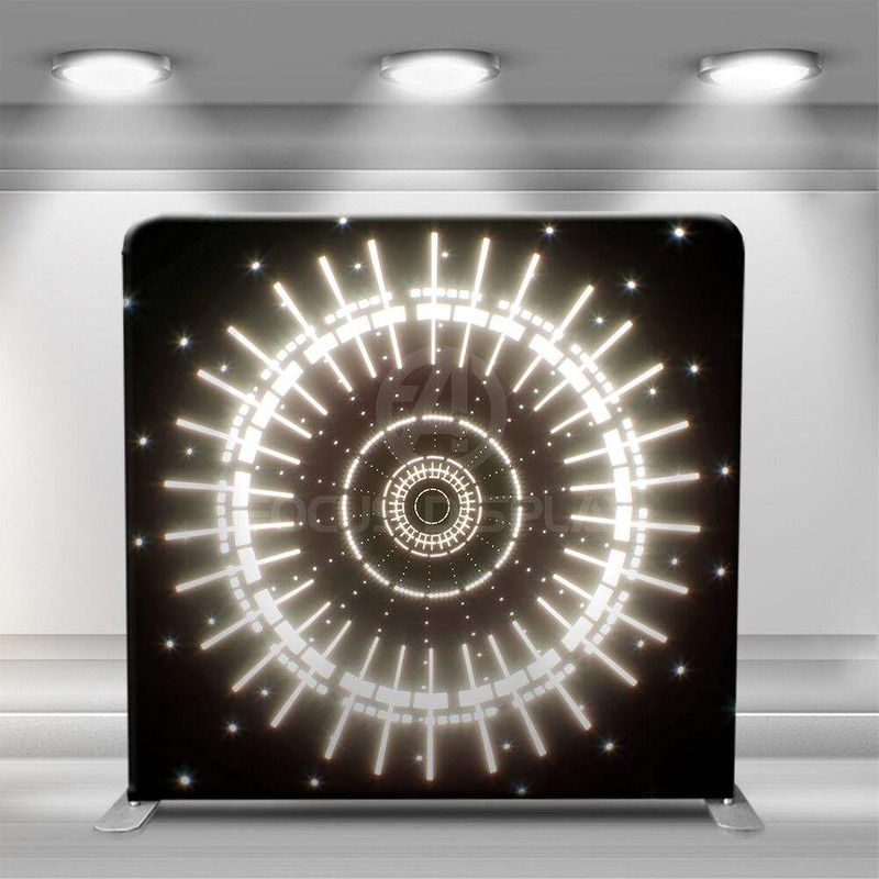 Aluminum stand futuristic background golden neon laser lights photo booth decoration backdrops
