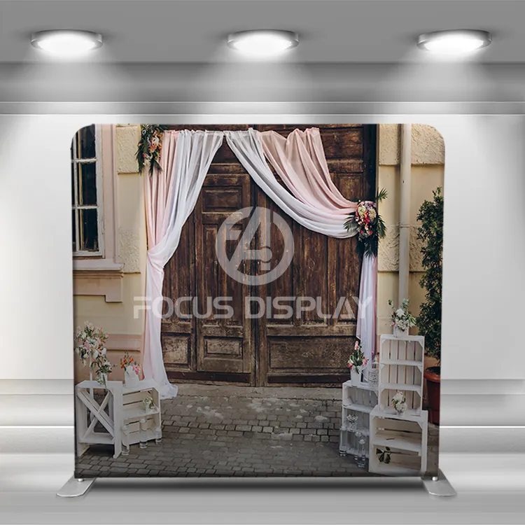 8*8 ft Custom straight aluminum graphic tension adjustable tube frame birthday party display photo booth props backdrop wall