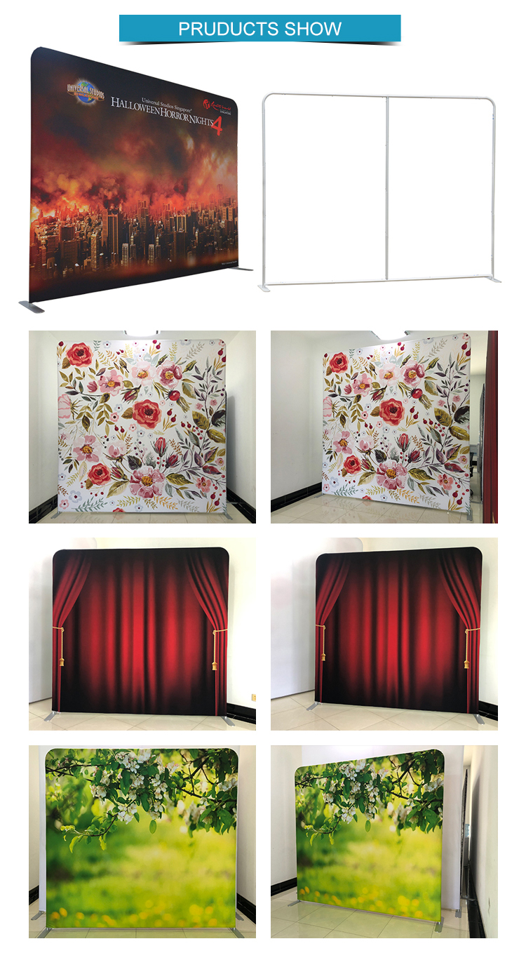 Standard portable 8ft aluminum frame pillow case tension fabric event custom backdrop stand for photo booth