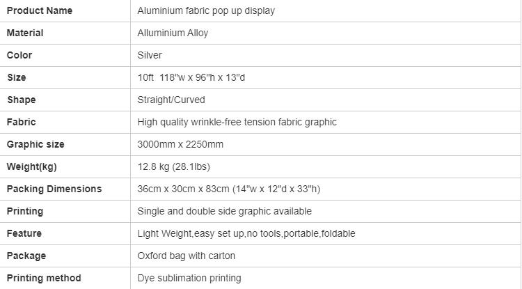 3x3 Pop Up Display Stand 10 ft Straight Aluminum Stand Display Banner Trade Show Backdrop Wall