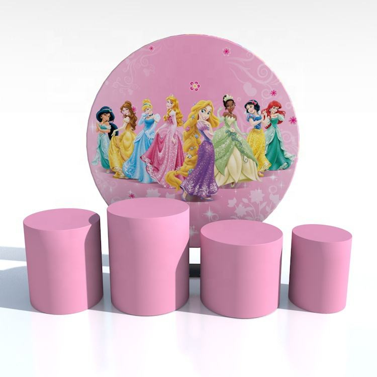 6.5ft Princess girls theme round party decor fabric backdrop with cylinder stand