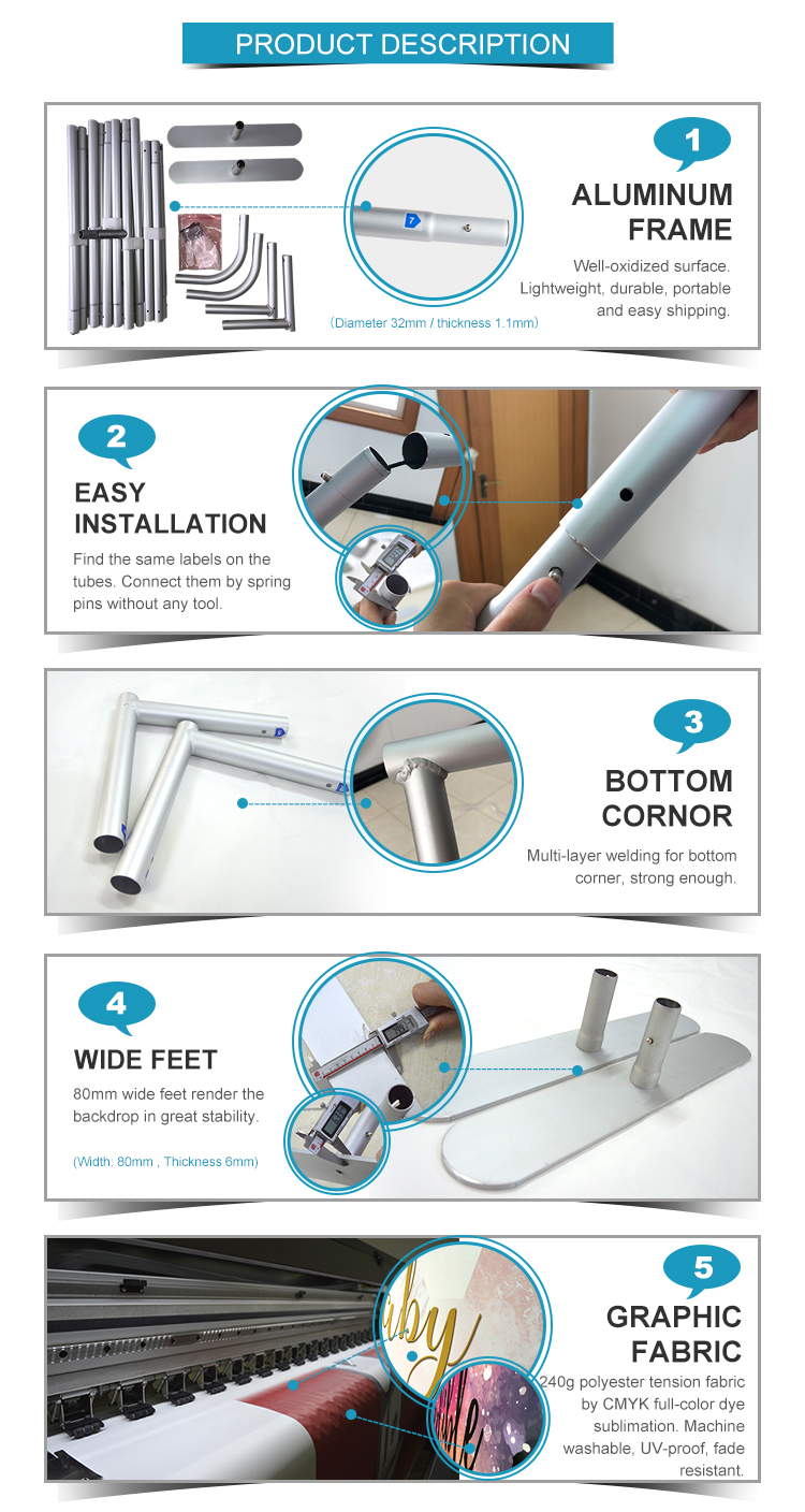 10ft Mobile Porrotable Exhibition Backdrop Display Stand With High Quality Aluminum Pipe