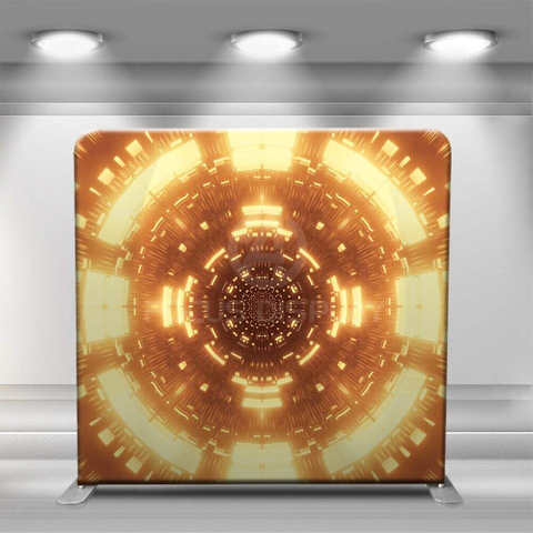 Aluminum stand futuristic background golden neon laser lights photo booth decoration backdrops