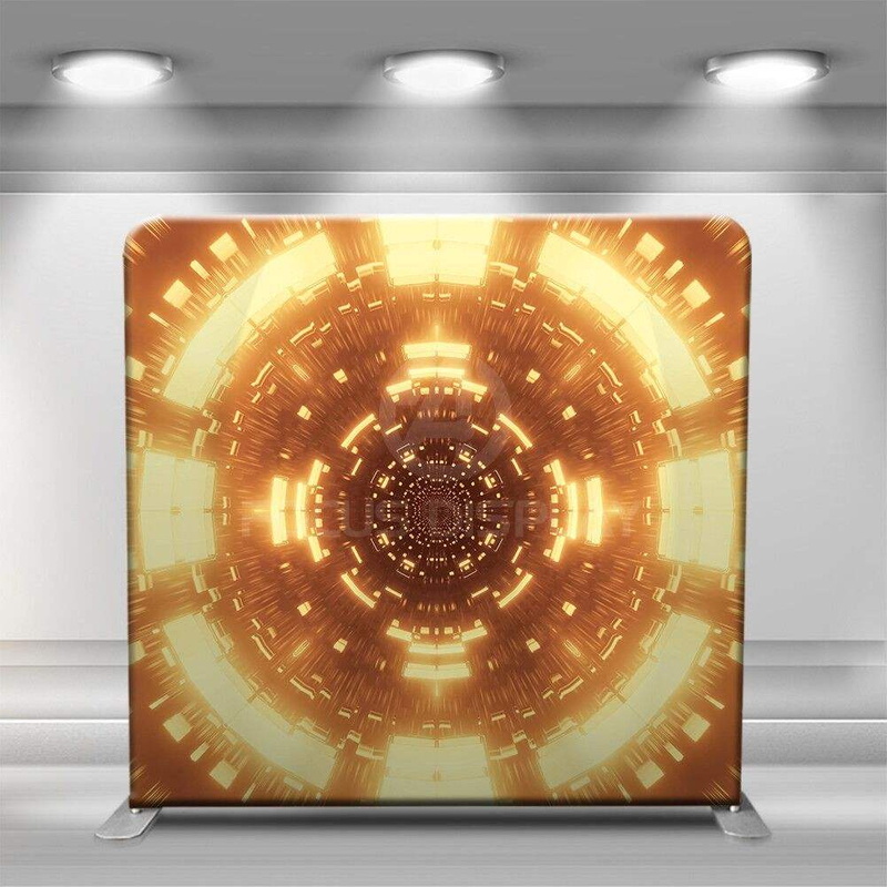 Aluminum stand futuristic background golden neon laser lights photo booth decoration backdrops