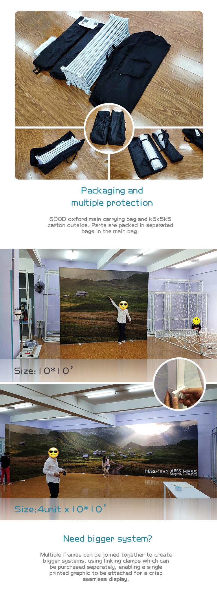 8ft 10ft Aluminum frame stand SEG fabric pop up display with custom printing
