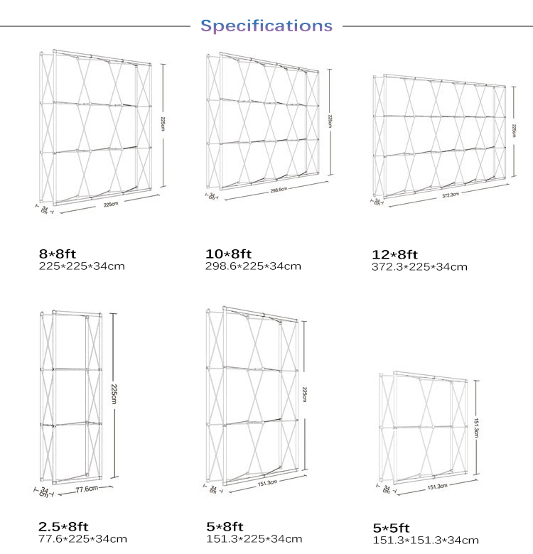 8ft 10ft Aluminum frame stand SEG fabric pop up display with custom printing