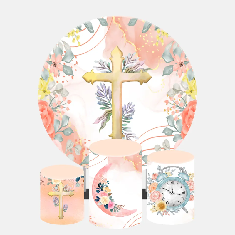 Stereoscopic Round wedding backdrop decoration stands Customized Aluminum Frame Birthday Party Event with cylinder stand
