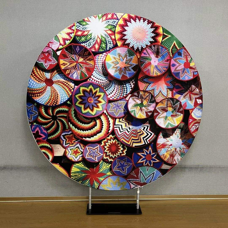 Interchangeable Background Printing Fashion Calico Wedding Birthday Party Round Backdrop Frame Stand