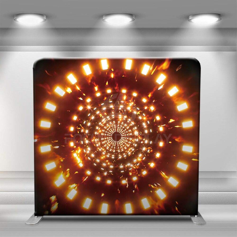 Aluminum stand futuristic background golden neon laser lights photo booth decoration backdrops