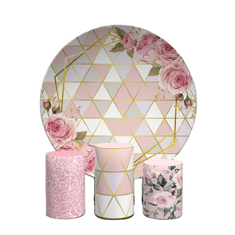 New design 7ft circle birthday party tension fabric wedding backdrop round stand