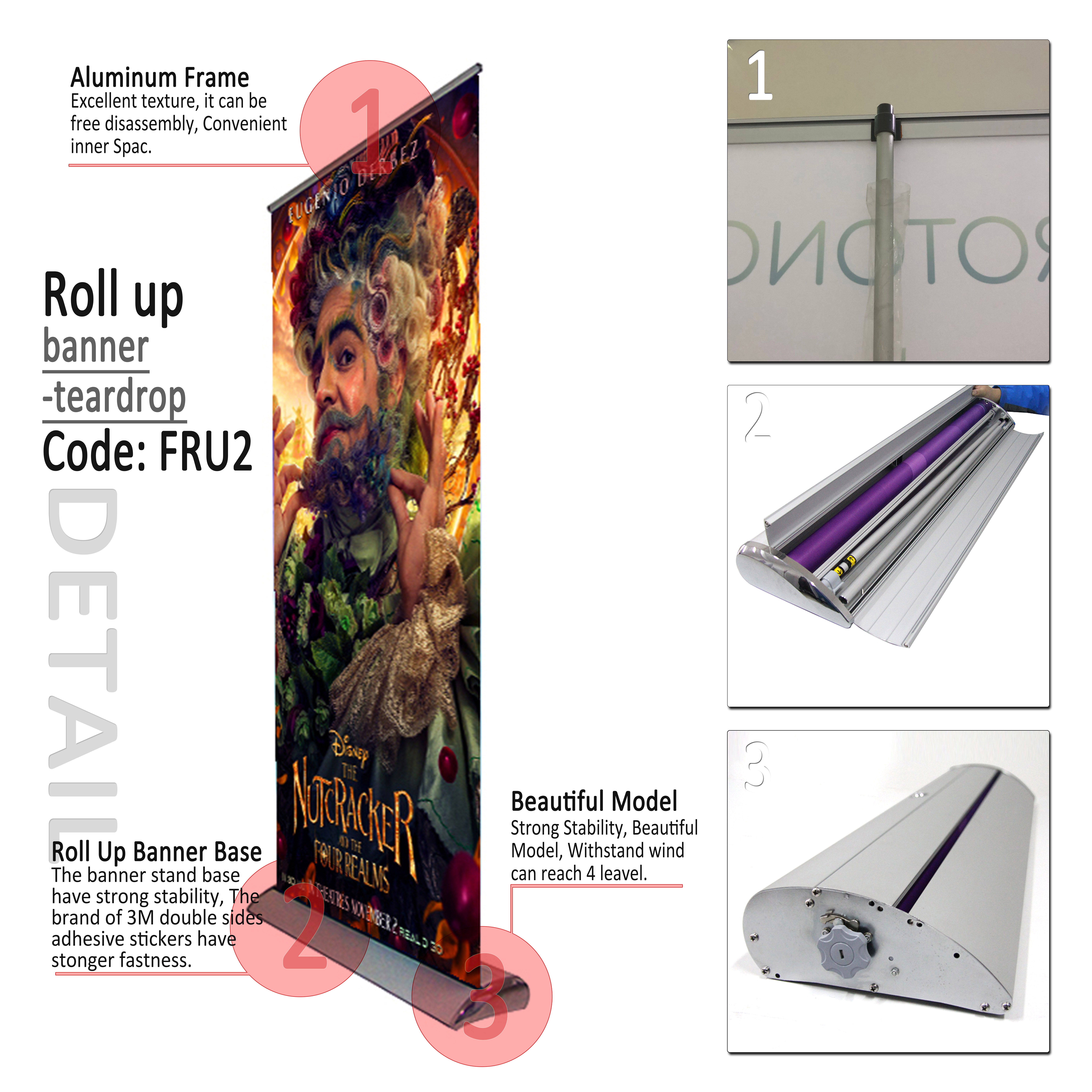 High quality moving luxurious retractable wide base roll up banner display
