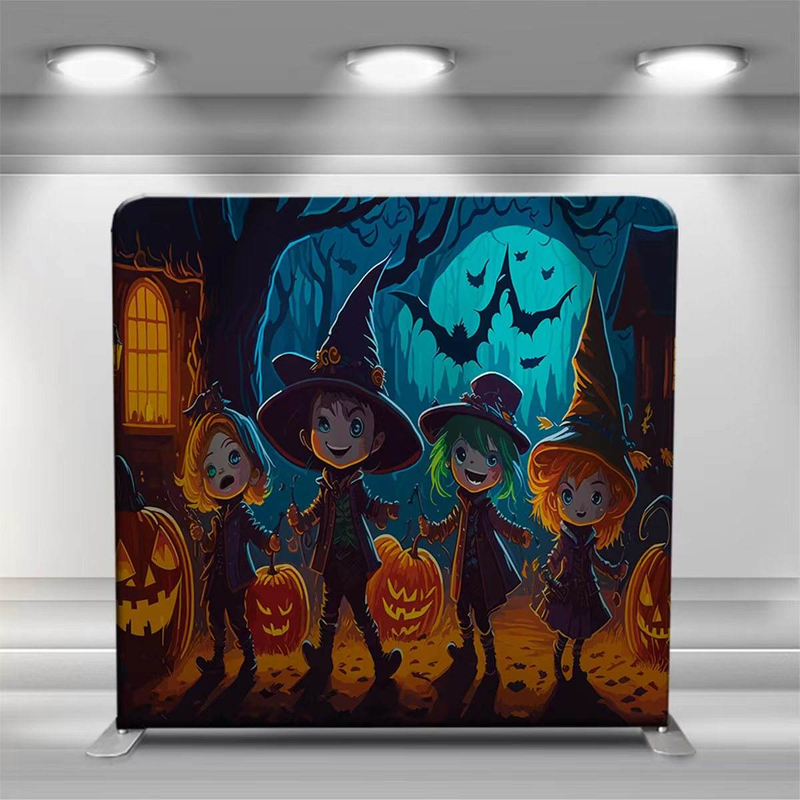 Custom Aluminum Stands Celebrate Helloween AmbienceTension Backdrop Cuved Tension Fabric Wall