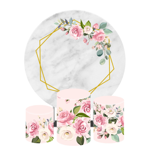 Custom Exhibition Events Birthday Party Circle Tension Polyester Fabric Design Round Stand Wedding Decoration Backdrop