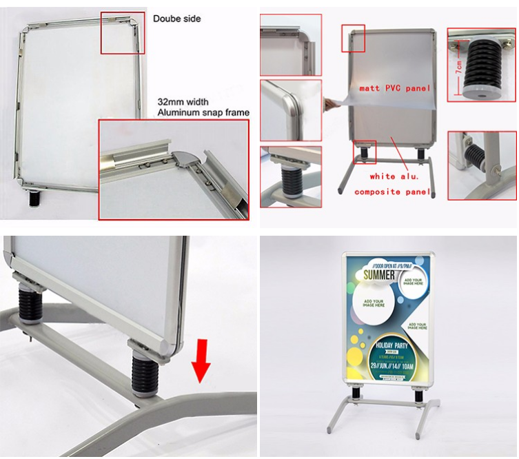 Custom Boutique aluminum frame profile double sided metal sidewalk sign stand