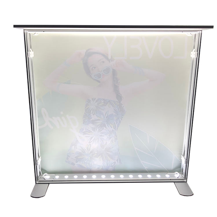 Portable foldable aluminum led light backlit promotion pop up counter display booth