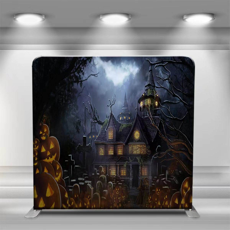 Custom Aluminum Stands Celebrate Helloween AmbienceTension Backdrop Cuved Tension Fabric Wall