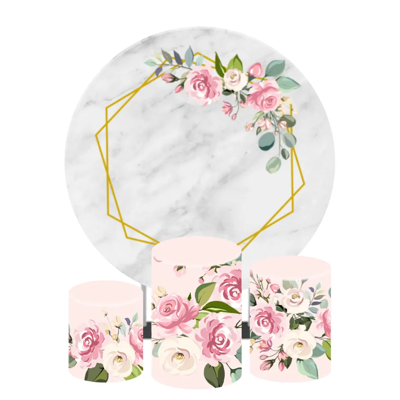 Stereoscopic Round wedding backdrop decoration stands Customized Aluminum Frame Birthday Party Event with cylinder stand