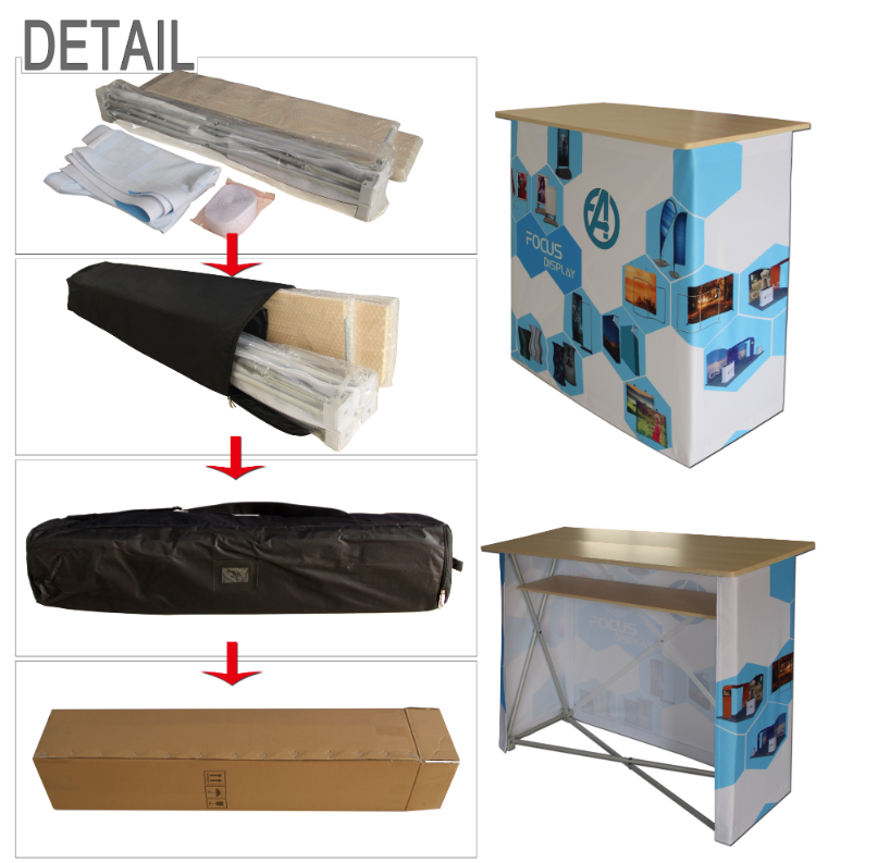 Supermarket pop up folding lightweight customized fabric promotion counter display folding table for trade show