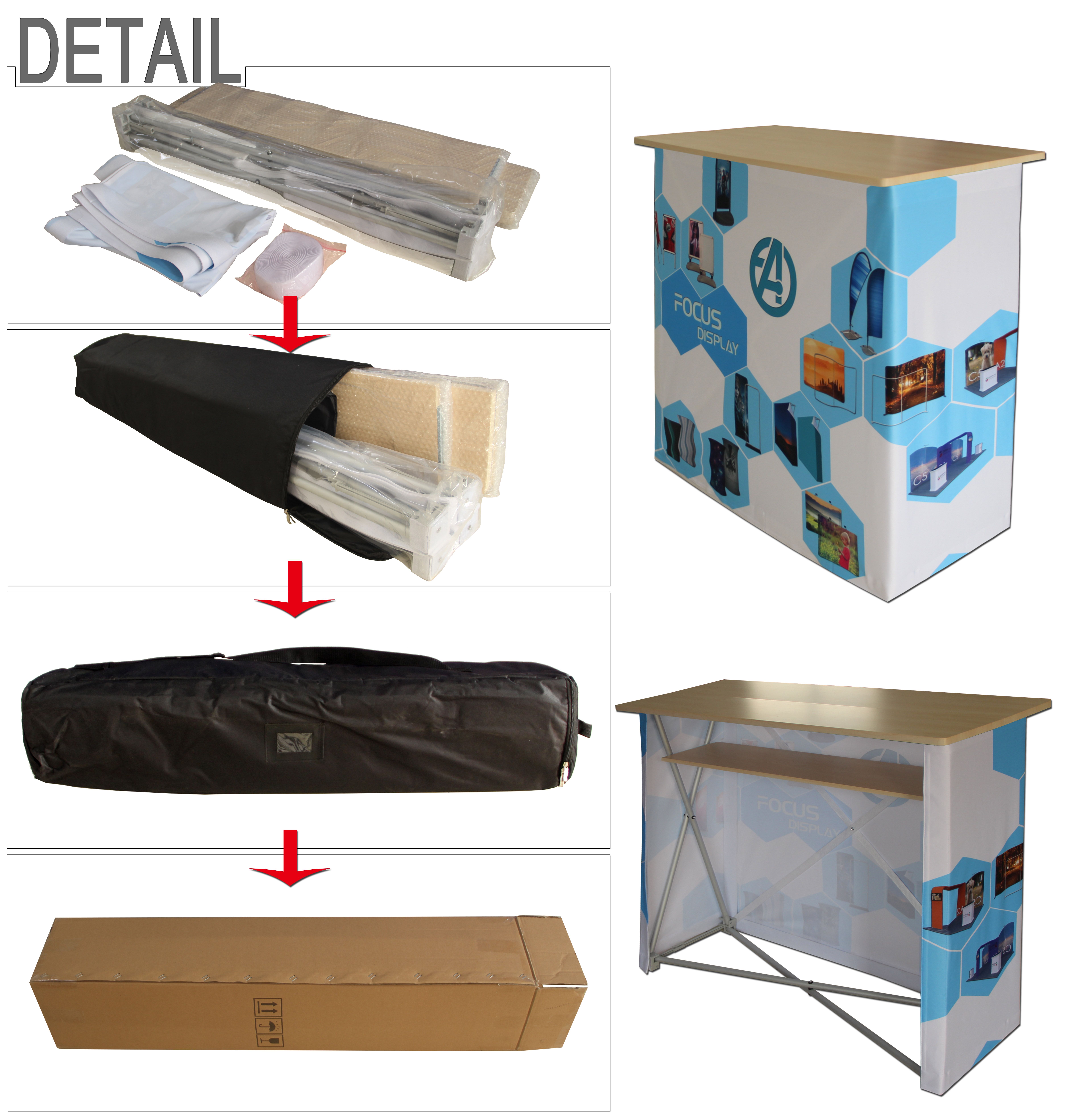 Supermarket pop up folding lightweight customized fabric promotion counter display table for trade show