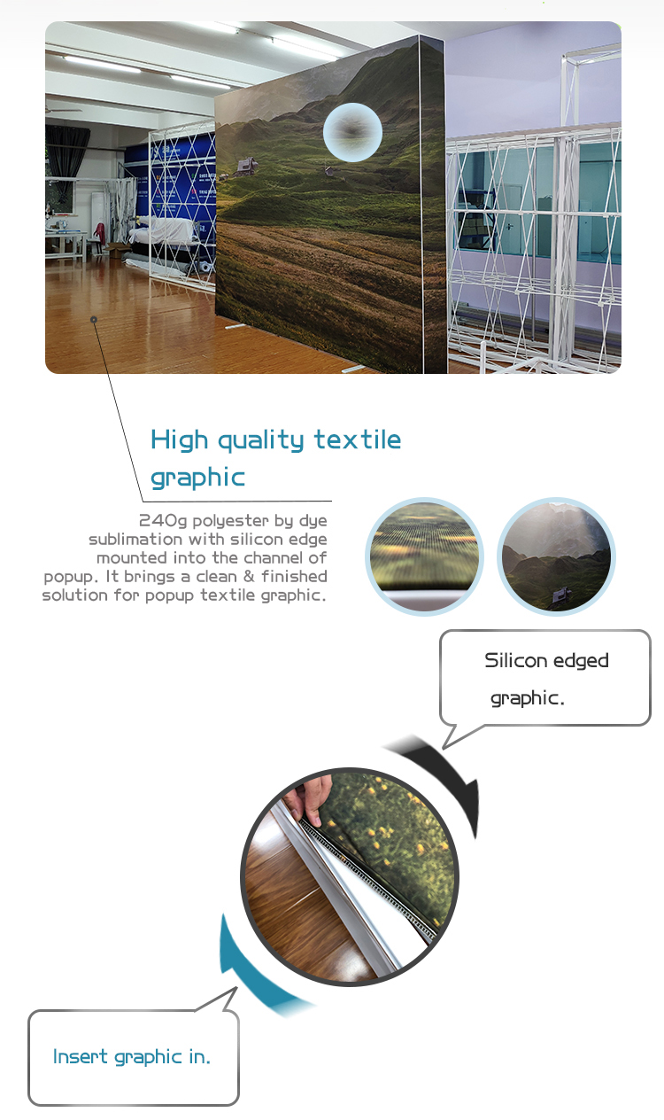 8ft 10ft Aluminum frame stand SEG fabric pop up display with custom printing