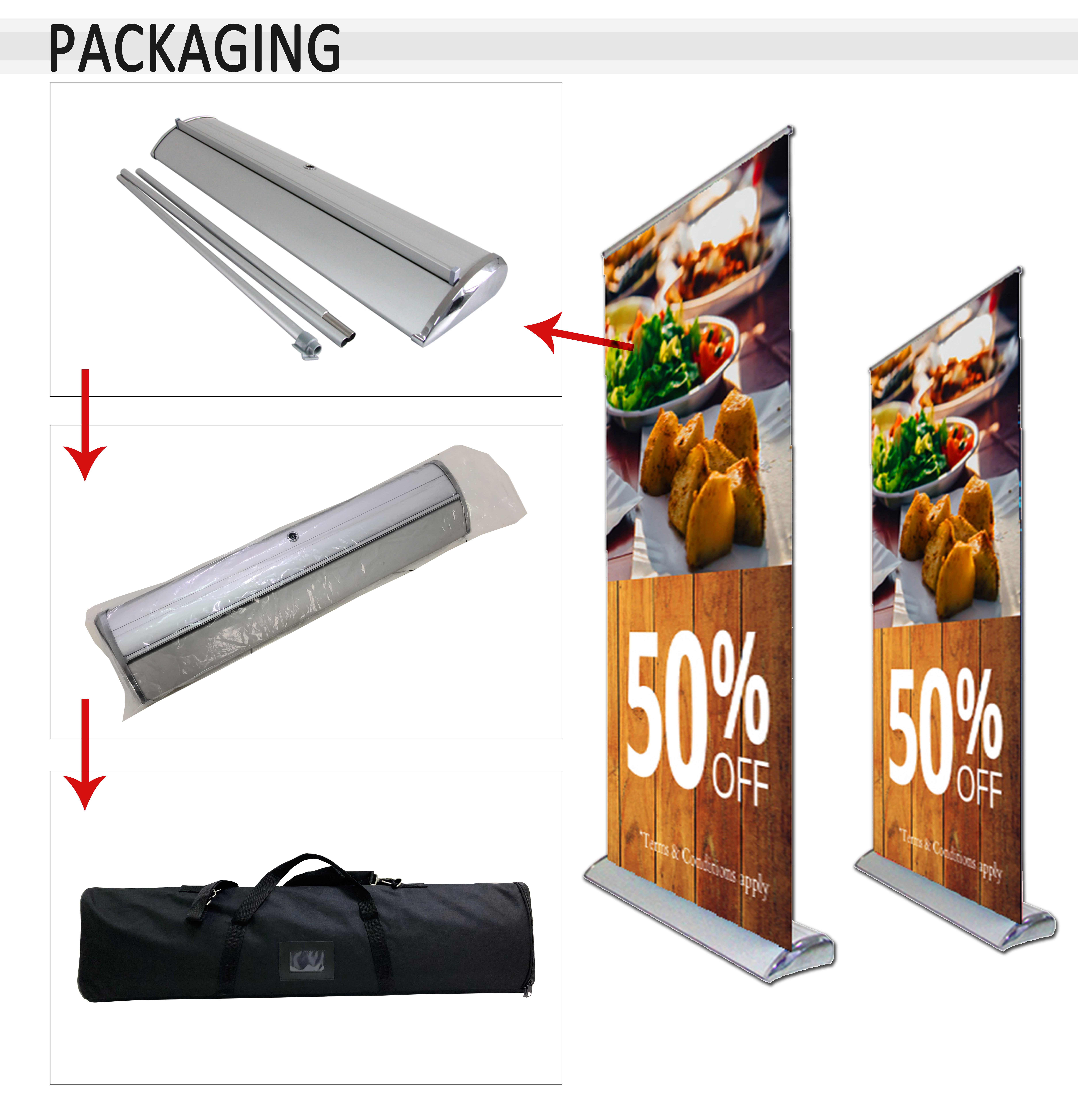 High quality moving luxurious retractable wide base roll up banner display