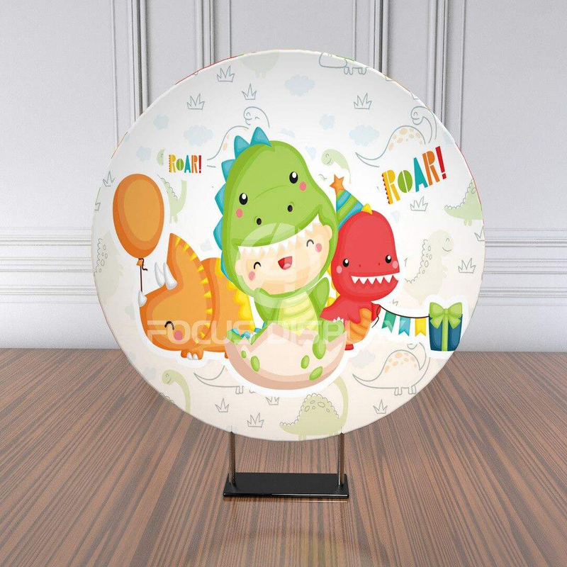 6/5 ft Round Backdrop Double Sided Zip Round Backdrop Cover With Pillars Dinosaur Pink Round Backdrop Stand