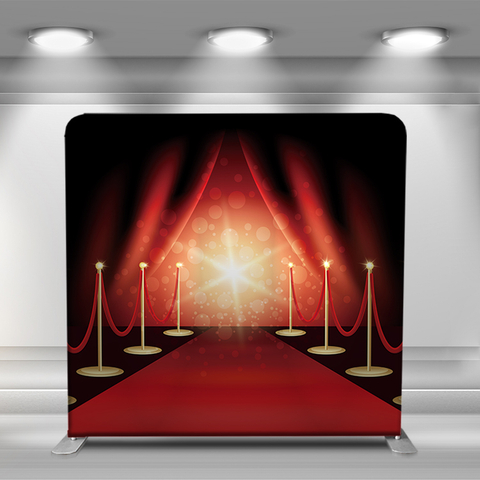 Red stage curtain and red carpet