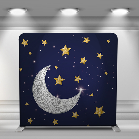 Cartoon moon and stars dark background